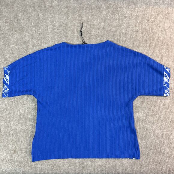 Ming Wang Dolman Sleeve Knit Tunic Top Sz S Blue Geometric Tonal Stripes NWOT - Picture 4 of 7